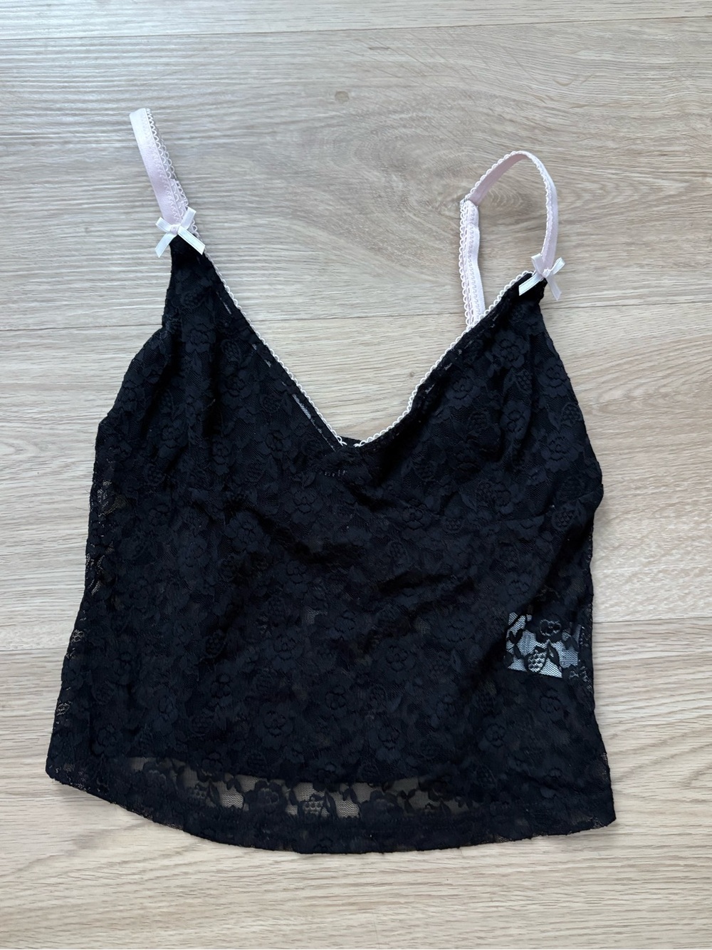 White Fox Black and Pink Lace Tank